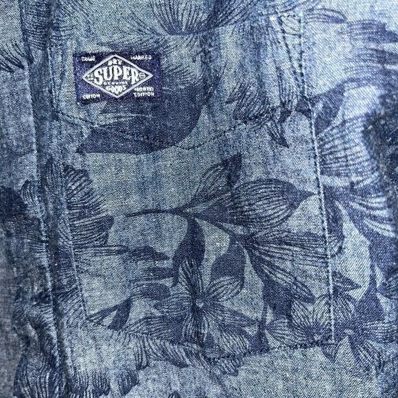 VINTAGE SUPERDRY SHIRTING Short Sleeve Men's Button Up Shirt - Floral Denim - S - Picture 2 of 6